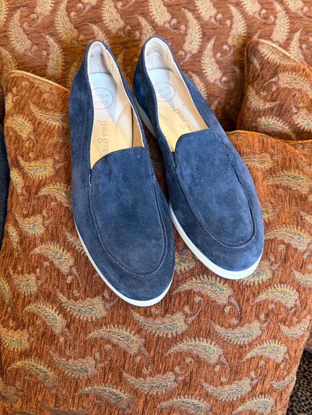 Paul Green Blue Suede Loafers with Light Off White Sole Super Soft Ladies Size 7